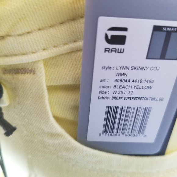 G-Star Raw Denim Lynn Skinny Color Women's Jeans - Bleach Yellow - Picture 6 of 12